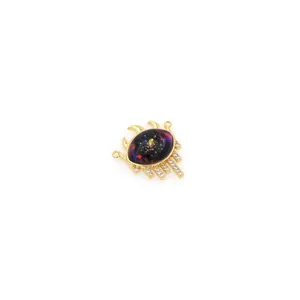 18K gold plated evil eye pendant with micro zircon inlay and cosmic stone detail