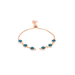 Bracelet ajustable plaqué or rose 18K orné de six pierres précieuses saphir bleu