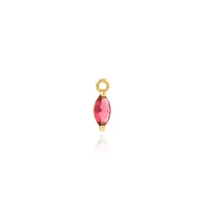 Macro view of marquise-cut pink gemstone pendant with 18K gold-plated setting