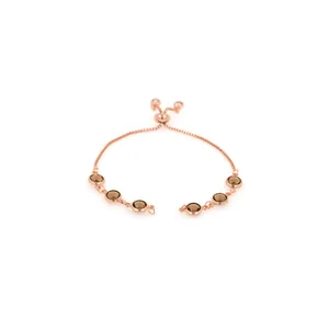 Bracelet ajustable plaqué or rose 18K avec six pierres précieuses brunes facettées