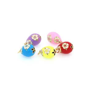 Set of 5 colorful enamel 18K gold-plated floral egg pendants with zircon accents
