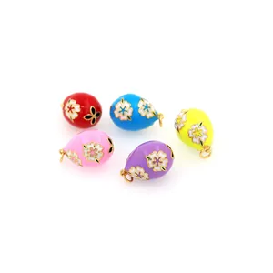 18K gold plated flower pattern egg charms in five colors for DIY jewelry making