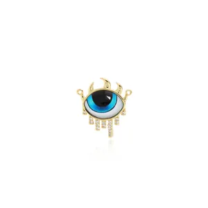 Detailed view of 18K gold plated Evil Eye pendant with blue gradient and zircons