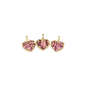 18K gold-plated heart pendants with pink cubic zirconia and clear micro-paved crystals