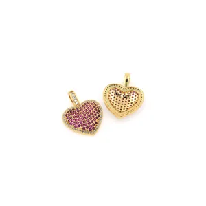 18K gold plated heart pendant necklace with red cubic zirconia and honeycomb metal back