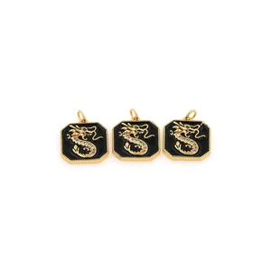 18K gold-plated zodiac dragon pendant with micro-paved zircon and black enamel finish
