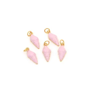 Five 18K gold-plated pink enamel conch shell charms for DIY jewelry making