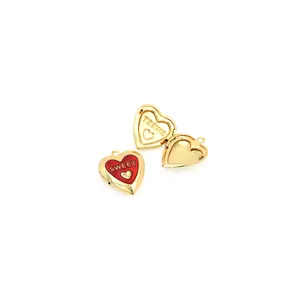 18K gold-plated heart locket pendant with red enamel and Sweet engraving in open view