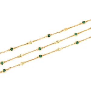 18K gold plated chain with green gemstones and small star charms for DIY jewelry making