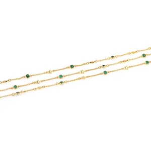 18K gold-plated star chain necklace with micro-pave green zircon star charms