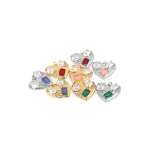 Pendentif cœur plaqué or 18 carats avec zircons colorés pour colliers DIY