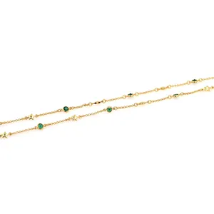 18K gold-plated star chain with micro-set green zircon for DIY jewelry making