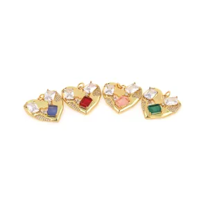 Pendentifs cœur plaqués or 18 carats avec zircons colorés pour colliers DIY