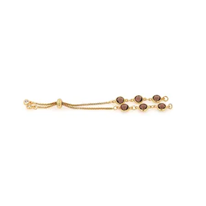 18K gold-plated adjustable bracelet featuring six round purple stones and slider closure