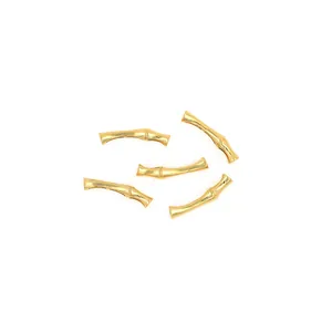 Five 18K gold-plated bamboo-shaped curved tube beads for DIY jewelry making