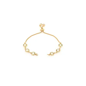 18K gold plated friendship bracelet with six round light green gemstones and bolo closure