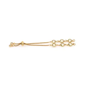 Detailed view of an 18K gold-plated adjustable friendship bracelet with box chain design