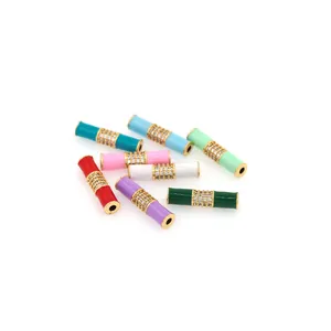 Perline Separatrici a Nodo di Bambù in Ottone Placcato Oro 18K Smaltato Con Zirconia per Creazione Gioielli DIY