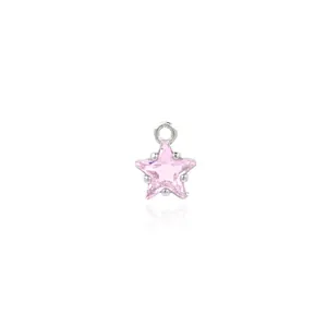 Silver star pendant with a pink zircon stone and claw setting for jewelry making
