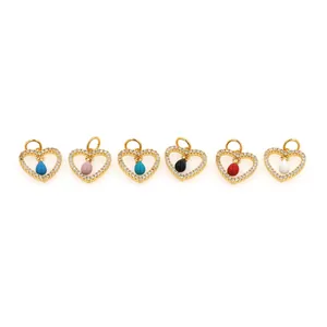 6er-Set 18K vergoldete Herzanhänger mit Zirkonia-Mikropflaster und bunten Emaille-Tropfen