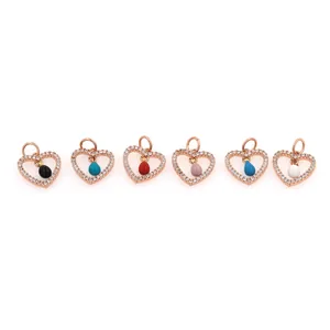 Set aus 18K vergoldeten Herzanhängern mit Zirkonia und bunten Emaille-Tropfen-Anhängern