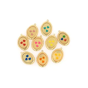 Gold Plated Copper Oval Heart Locket Pendant Heart Enamel DIY Jewelry Making Findings Accessory For Necklaces Pendant Only