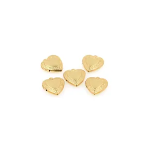Set of five 18K gold plated heart locket pendants with vintage floral filigree engraving
