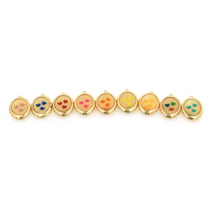 Set of 9 18K gold-plated oval heart locket pendants with colorful enamel textures
