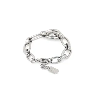 Silver chunky chain link bracelet with Good Luck pendant and lobster clasp detail