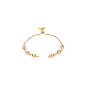 Detail of 18K gold-plated adjustable box chain with six lavender crystal gemstones