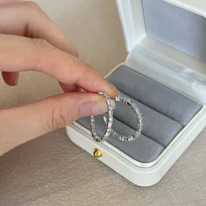 S925 sterling silver hoop earrings with round and baguette zircon in velvet box