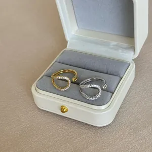 S925 silver double layer irregular rings with white zircon pave in gold and silver