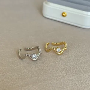 Minimalist S925 sterling silver layered wavy rings with sparkling cubic zirconia inlay