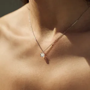 Minimalist S925 sterling silver necklace featuring a round brilliant-cut solitaire zircon