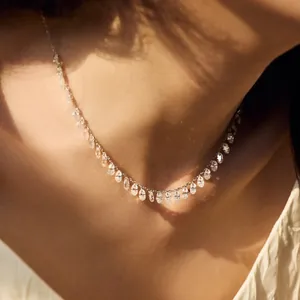 Elegant S925 silver necklace with sparkling oval zircon tassels for women's jewelry fashion