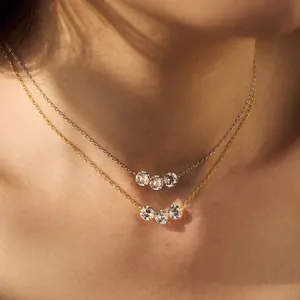 Elegant S925 silver necklace featuring three circular zircon stones in gold and silver finish