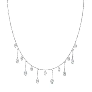 Elegant S925 silver fringe necklace featuring thirteen oval-cut sparkling zircons