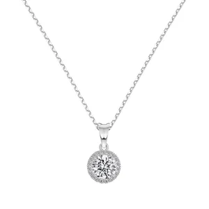 Elegant S925 sterling silver halo necklace with a brilliant round cubic zirconia pendant