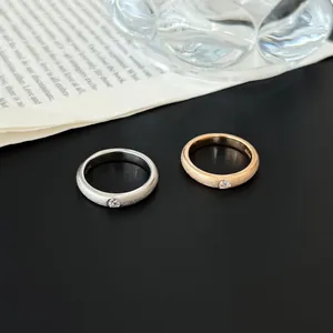 Elegant S925 sterling silver frosted rings with white zircon inlay for a minimalist look