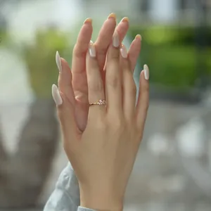 Bague étoile élégante en argent S925 doré avec zircons ronds en grappe de fleurs chic