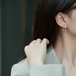 Créoles élégantes en argent S925 avec incrustations de zircons blancs sur mannequin