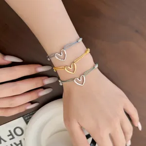Bracelets faits main en argent S925 avec cœurs évidés et cordons tressés colorés