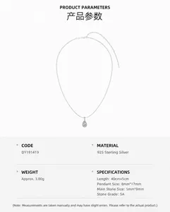 Specifiche dettagliate della collana in argento S925 con zirconi 5A a forma di goccia