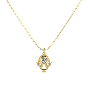 Minimalistische S925 Silberkette in Gold mit glitzerndem Mädchen-Anhänger und Zirkon
