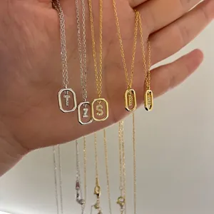 S925 silver letter pendant necklaces with cubic zirconia in gold and silver finishes