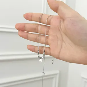 Elegant S925 sterling silver smile pendant necklace with round beads on a fine chain