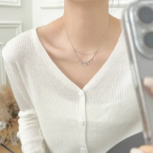 Elegant S925 sterling silver double layer star pendant necklace for women