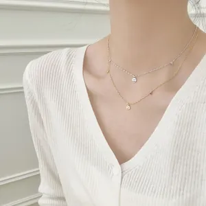 S925 silver layered necklace set with smiling face pendant and red zircon stones