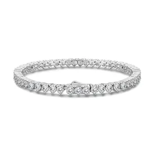 Elegant S925 sterling silver tennis bracelet featuring round brilliant-cut cubic zirconia stones