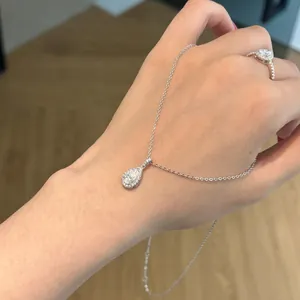 S925 silver jewelry set with pear-cut moissanite halo necklace and matching ring